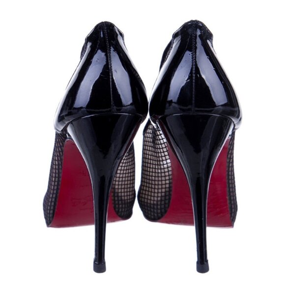 christian louboutin Authentic Black Beige Mesh Patent Leather Heels Pumps 7.5 - Picture 4 of 8